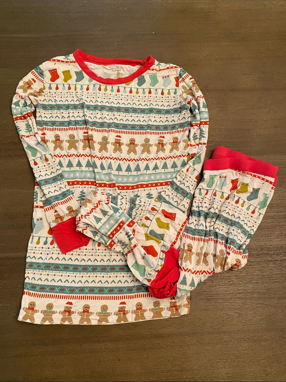 Little Sleepies Holiday Gingerbread Pajama Set - Red, Green, Blue, Tan